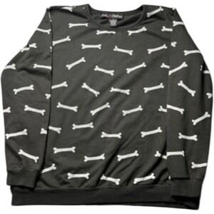 Polly & Esther Women's Long Sleeve Tee 1X Black Allover Bone Print Plus Size